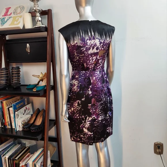 Tahari Sleeveless Dress, Black & Purple, sz 4 - Picture 5 of 14